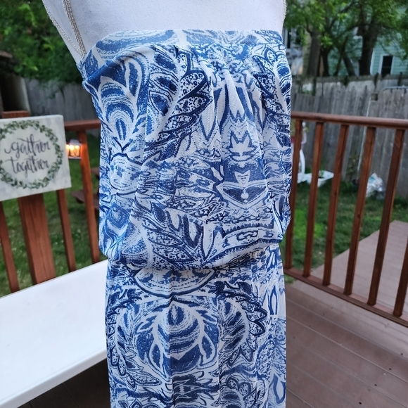 CYNTHIA ROWLEY blue floral print strapless Maxi mesh dress size S - Picture 5 of 15